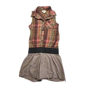 VTG Y2K Plaid Sleeveless Romper Drop Waist Shirt Dress Style Indie Grunge 2000s
